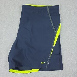 Nike Lined Swim‎ Short Men's Size XXL Blue / Neon Green Cargo Pocket Drawstring